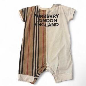 Burberry Kids Half-Striped Cream & Beige One-Piece Bodysuit